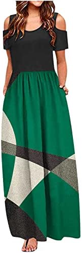 Haljine za žene 2023 Ljetna modna cvjetna hladna ramena Sundress casual kratki rukavi labava maxi haljina s džepom