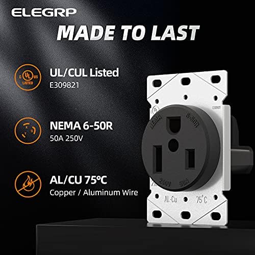 ELEGGRP 50 AMPS 250V Outlet za ugradnju napajanja, NEMA 6-50R spremnik, izlaz zavarivača ravnog noža, teška, uzemljenje, 2 pol 3 žice,