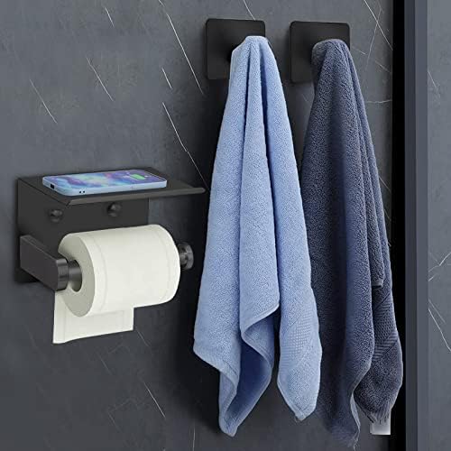 Angorfy držač za toaletni papir s policom telefona i 2 viseća kuka self ljepilo ili vijak zidni toaletni papir Rolač za kupaonicu,