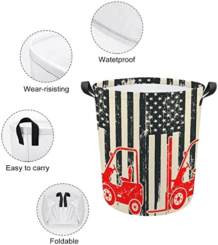 Dizalica viljuškar košara za rublje s američkom zastavom, torba za košaru za rublje, torba za odlaganje rublja, sklopiva visoka s ručkama
