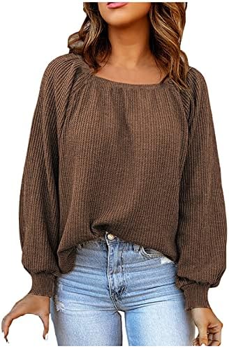 Pleteni džemper vrhovi za žene kvadratni vrat labavi batwing dugi rukavi jeseni tunike s ramena ležerna solidna majica dolmana