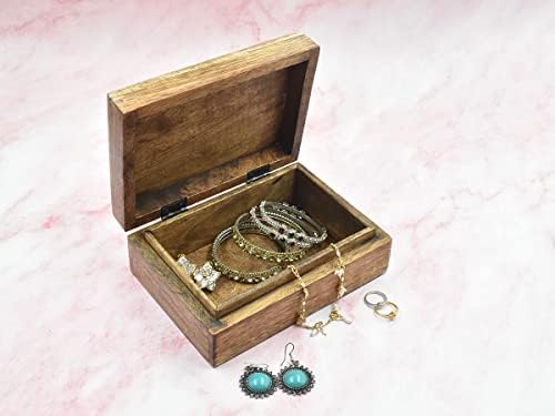 Trgovina između ručno izrađena drvena Ukrasna kutija s rezbarijama pentagrama na vrhu / kreča / kutija za blago organizator nakita