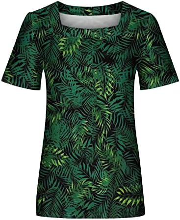 Cvjetni tiskani vrhovi za žene 2023 Ljetni ležerni kratki rukavi kvadratni majica majice labave fit Uskladni pulover bluza bluza
