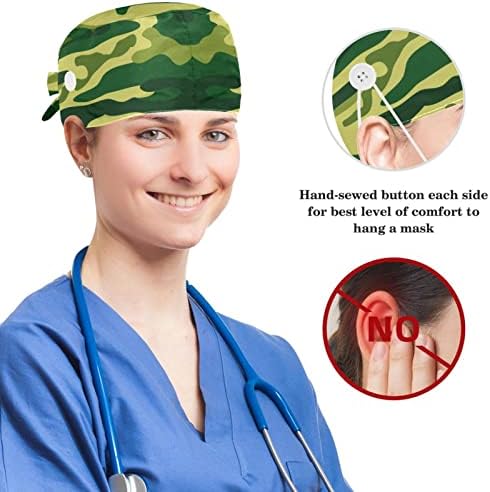 Radna kapa s maskirnim printom podesiva kapa za piling s gumbima i mašnom za kravatu za njegu i liječnika