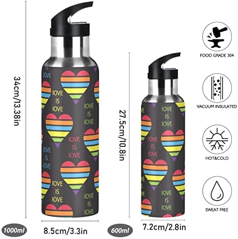 Glaphy Rainbow Hearts Gay Pride Flag boca s slamnatom poklopcem, bez BPA, boce s vodom od 32 oz, izolirani od nehrđajućeg čelika, za