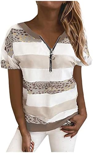 Ženske majice s patentnim zatvaračem s kratkim rukavima ljetna opuštena majica s prugama