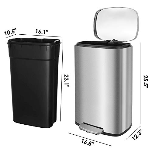 Hembor 13.2 galona kanta za smeće, kanta za smeće od nehrđajućeg čelika s poklopcem i unutarnjim kantama, tiha nježna otvorena i zatvorena