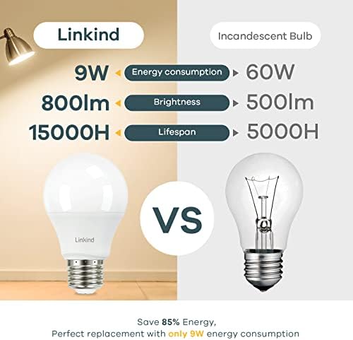 919 LED žarulja, ekvivalentne žarulje od 60 vata, topla bijela boja 9 vata 3000 K, 800 lumena podesiva LED žarulja, standardna baza