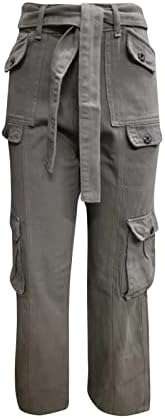 Ndvyxx ženske teretne hlače visoke struke ravne noge duge hlače povremene više džepova vitki fit vanjski padobranski padobrane hlače