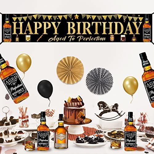 Odredaci za rođendan viskija za muškarce, veliko crno zlato ostarele do savršenstva za rođendansko dvorište natpisni zalihe, tematska