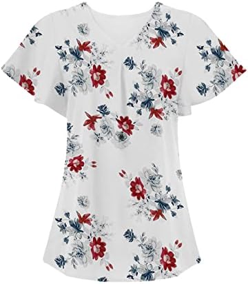Ljetni topovi za žene 2023, majice kratkih rukava i Izrez u obliku slova u, majice s cvjetnim printom, Ležerne bluze za žene