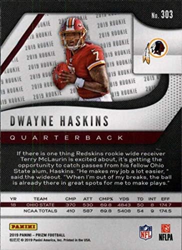 2019. Prizm nogomet 303 Dwayne Haskins RC Rookie Card Washington Redskins Službeni panini NFL trgovačka karta