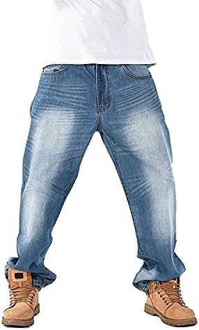 Enllerviid muški opušteni fit Classic traperice - labava modna vrećica Comfort obična hip hop traper hlača