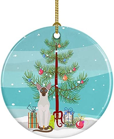 Caroline's blaga ck4761co1 Colorpoint Shorthair Mačka Sretan božićni keramički ukras, ukrasi za božićno drvce, viseći ukras za Božić,