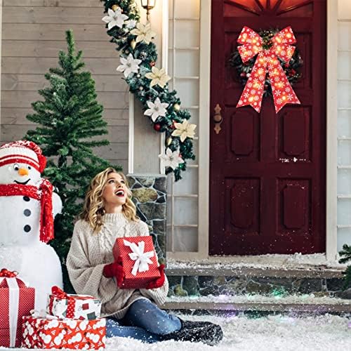 Božićni ukras stablo topper osvijetljen crveni božićni luk s snježnom pahuljicom ukrasni vijenac vanjski zidovi ukrasi za božićne novogodišnje