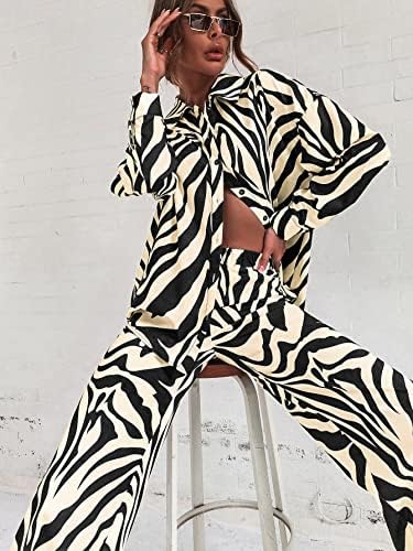 WDirara ženska zebra za ispis gumb za ispis pad dugih rukava i hlača 2 komada set odjeće