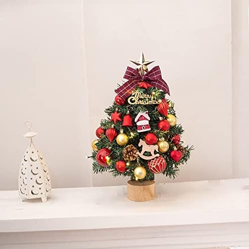 Stolni mini božićno drvce 17,72 inča Malo umjetno božićno drvce osvijetljena radna površina božićno stablo s stablom Topper i kuglice