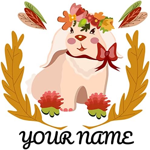 Šareni obojeni zec s lukom i cvijećem na glavi u hrastovom lišću vijenac do djevojčica naljepnica zidna naljepnica - Prilagođeno ime