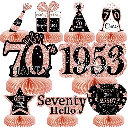 9pcs ukrasi za 70. rođendan, središnji dijelovi saća za žene, ružičasto zlato, ružičasti središnji dijelovi za 70. rođendan, stolovi