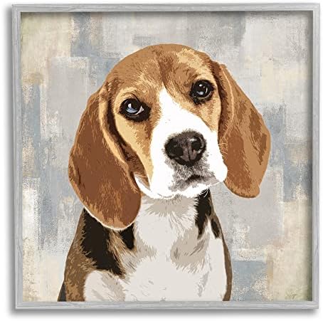 Stupell Industries Dog Beagle Strpljivo čeka apstraktnu pozadinu Pet kolaž, dizajn Keri Rodgers