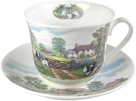 Roy Kirkham Teacup i tanjur postavljeni s engleskim seoskim dekorom u finoj kosti Kine iz Engleske