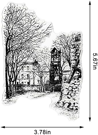 Alibbon stablo Pozadina čiste marke za izradu karata i ukrasi za fotografije, Vintage House Tower Clear Marking, jesenski krajolik
