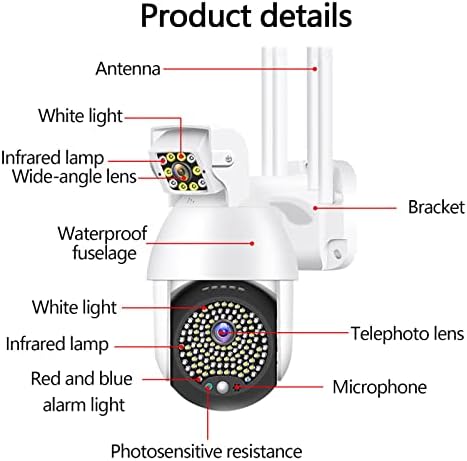 Vanjska kamera bežična IP66 vodootporna kamera za kućnu sigurnost unutarnje kamere s u boji noćni vid, prikaz 360 °, otkrivanje pokreta,