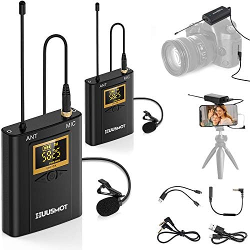 Huusmot Wireless Lavalier Microphone System - Dvostruki miks i mini prijemnik za Crystal Clear Audio - savršen za DSLR kameru, iPhone,