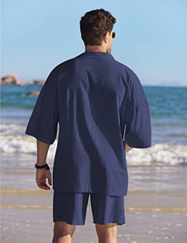 Coofandy muški platneni setovi 2 komada plaža OUFITS Open prednji kimono kardigan jakna s kratkim setovima