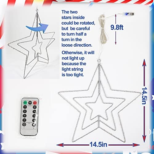 4. srpnja ukrasi za kućni-patriotski dekor Star svjetla s timerom, 14,2 inča crvena bijela i plava željezna okvira zvijezda svjetla,