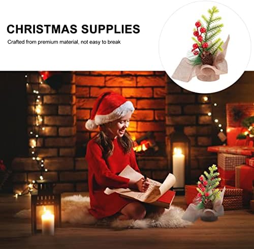 GadpiParty Dekor za dom Tabletop Mini božićno drvce: Umjetno borovo stablo s crvenim bobicama ukrasi od borovih konusa za božićni odmor