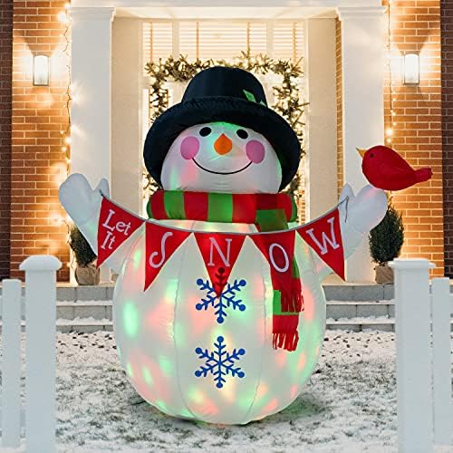 Kurali Božić 5ft napuhani snjegović s rotirajućim šarenim LED svjetlima, božićni poklon za zatvoreni, vanjski, zabava, dvorište, vrt,