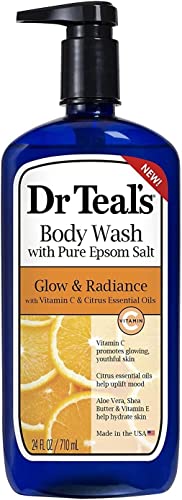 Dr Teal's tijelo za pranje tijela, umirujući i spavajte s lavandom, i sjaj i radija s esencijalnim uljima vitamina C & citrusa. Liječite