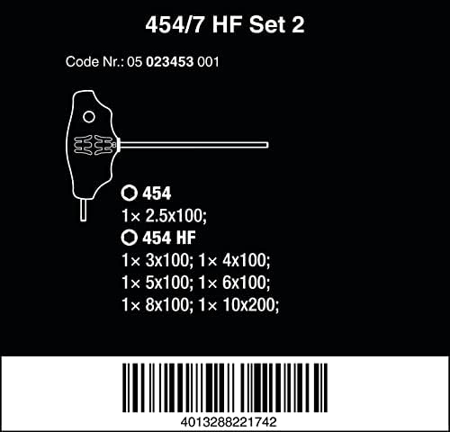 WERA 454/7 HF SET 2 SCHDRVR SET T-HANDLE HEX-Plus 7 PCS