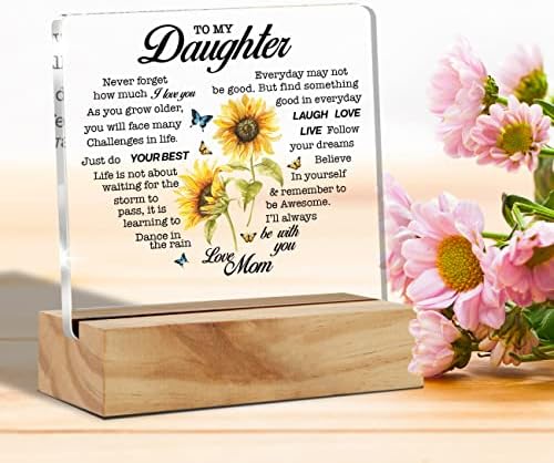 Kći poklon kći pokloni od mame, kćer volim te dekor dekor cvjetni akrilni stol ploča s natpisom wood štand kućni uredski stol znak