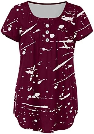 LCEPCY ženska tiskana tunika vrh v vrata kratka rukava Up Up majice za tinejdžere naklonjene ležerne labave protočne henley bluze