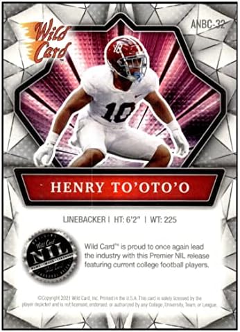 Henry to'oto'o RC 2021 Aluminacija divljih kartona Nil Rookie 32 Alabama NCAA NM+ -MT+ NFL Football