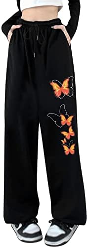 Žene labave elastične crtež pangeri trening casual leptir tisak vrećastih hlača koje trče teretane trenerke