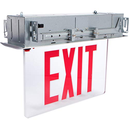 Morris Products LED Exit znak-udubljeni montirani rub-crveni na bistri ploči, crno kućište-kompaktan, niskoprofilni dizajn-jednostrana
