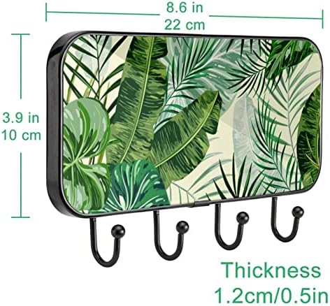 Zeleni tropski listovi pozadinski zapisni kaput stalak za zidni nosač, stalak za ulazni kaput s 4 kuka za kaput za kaput ručnika za