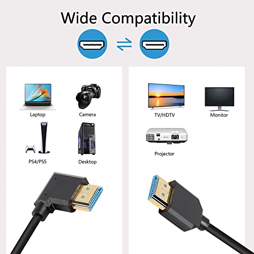 PNGKNYOCN 8K HDMI 2.1 Kratki kabel, desni kut od 90 stupnjeva 1ft/0,3m Ultra velike brzine 48Gbps HDMI muški do muških kabelskih nosača