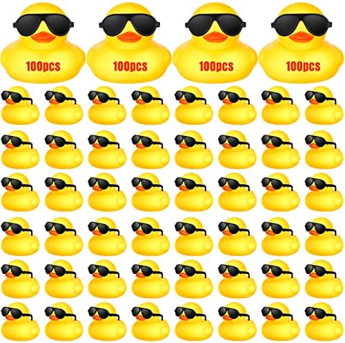 100 kom žute gumene patke na veliko sa 100 sunčanih naočala Mini patke za Valentinovo maleni Plovci škripave igračke za kupanje za
