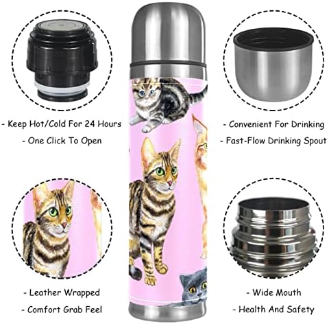 Nehrđajući čelik Kožni vakuum vakuuma izolirana mačka uzorak ružičasta termos boca za vodu za vruća i hladna pića djeca odrasli 16