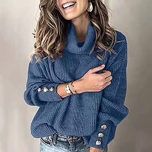 Ženska proljetna moda 2023 Turtleneck Pulover gumb Dugi rukavi labavi pleteni džemper vrhovi džempera