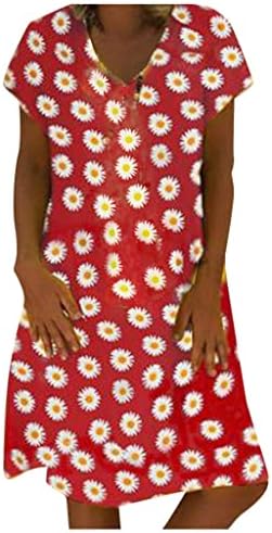WPOUMV Ljetne haljine za žene cvjetni print V-izrez kratke rukave plus size casual midi haljina trendi labava haljina na plaži