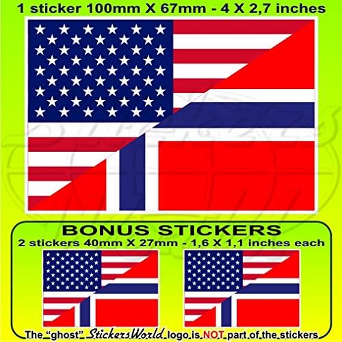 USA Sjedinjene Američke Države i Norveška američka-norveška zastava 4 naljepnica vinil odbojnika, naljepnica x1+2 bonus