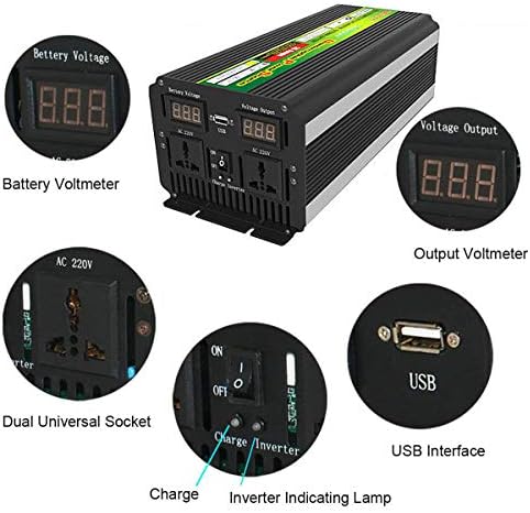 Qwertouy 10000W 12/24V do 220V UPS pretvarač napajanja za solarni/vjetar punjiv LCD zaslon 5000watt modificirani sinusni val pretvarač