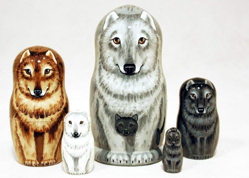 Wolf Obitelj gnijezdo lutka 5pc/6 Ručno oslikana ruski vukovi matryoshka Wood Babushka