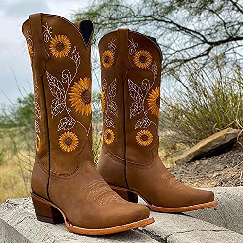 Teprec Womens Cowgirl čizme ženske zapadne kaubojske čizme srednje teleća kaučarska čizma za čizme cipele Drimite zimske čizme kauboj