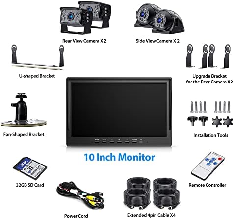 Zeroxclub 10 HD komplet za sigurnosnu kameru, petlja za snimanje velikog monitora s ožičenom stražnjem kamerom, IR noćni vid vodootporna